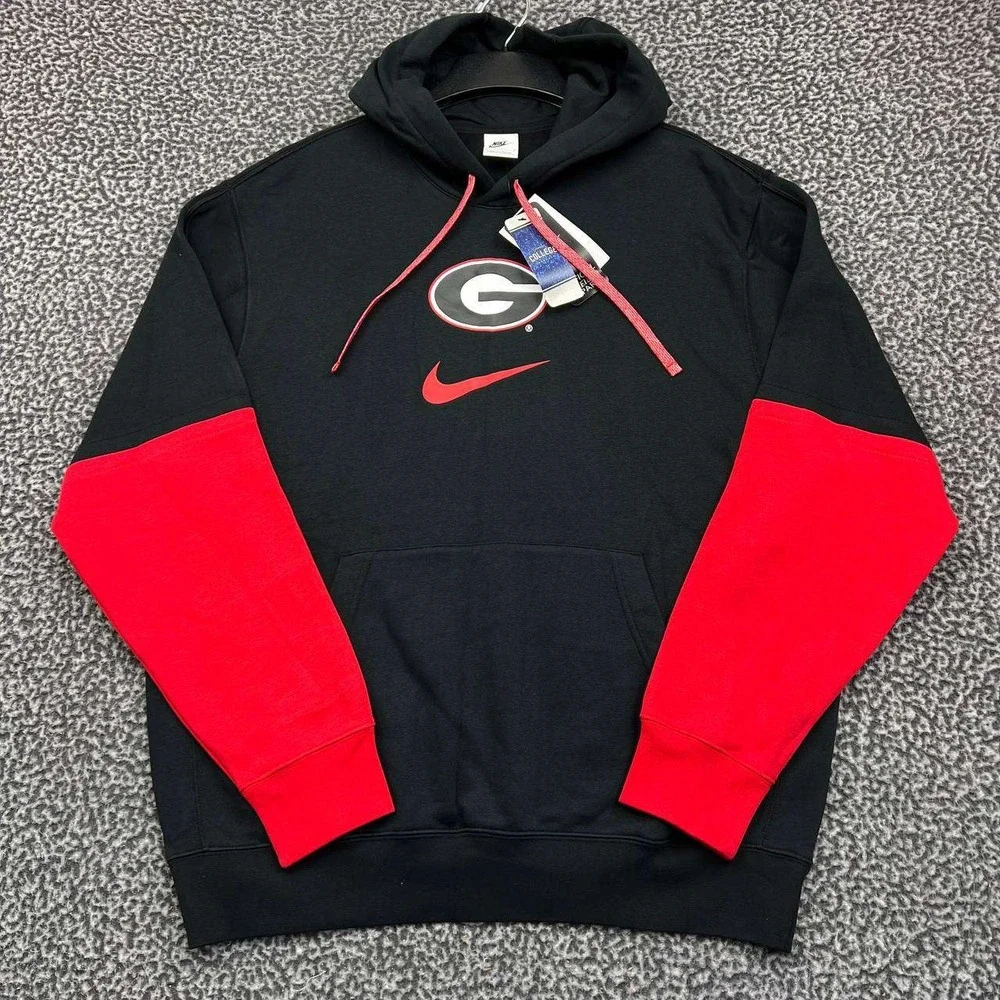 Nike Hoodie Men Large Black Georgia Bulldogs NCAA Long Sleeve‎ Pullover New L